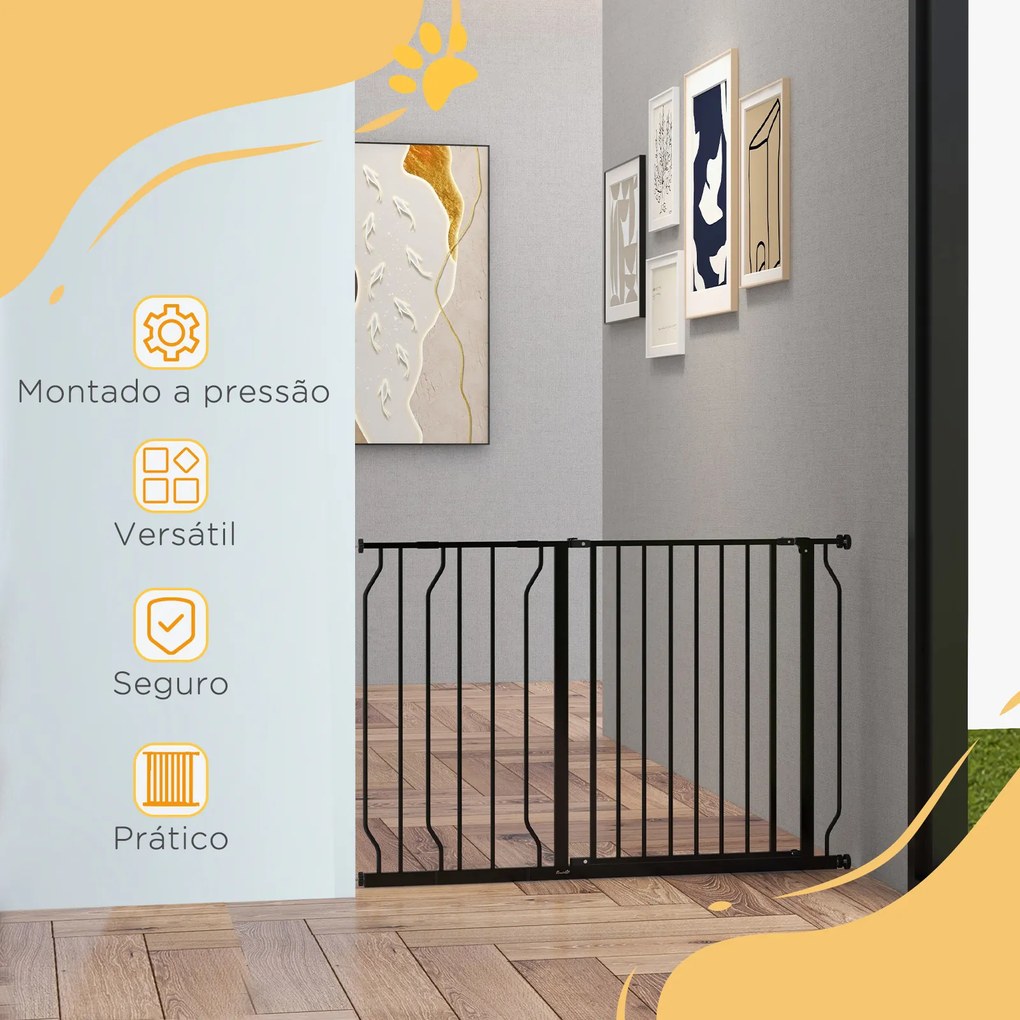 Barreira de Segurança para Cães Extensível para Escadas e Portas 75-115 cm com 2 Extensões e 10-20 cm Altura 76 cm Preto