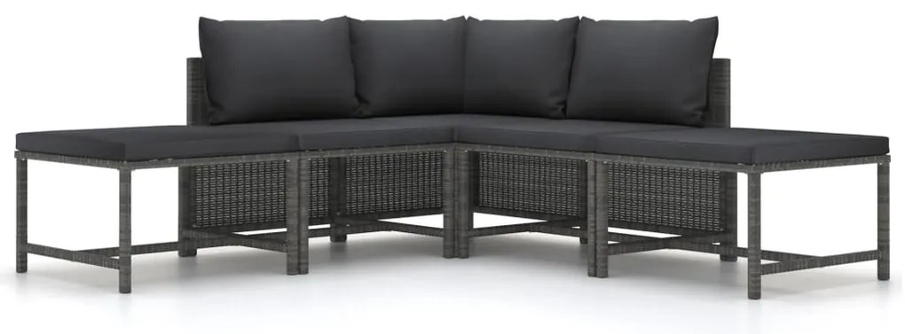 5 pcs conjunto sofás de jardim c/ almofadões vime PE cinzento
