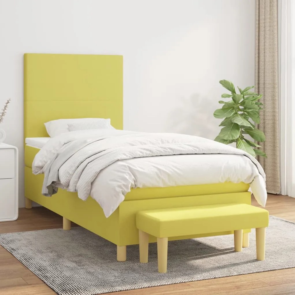 vidaXL Cama com molas/colchão 90x190 cm tecido verde-claro