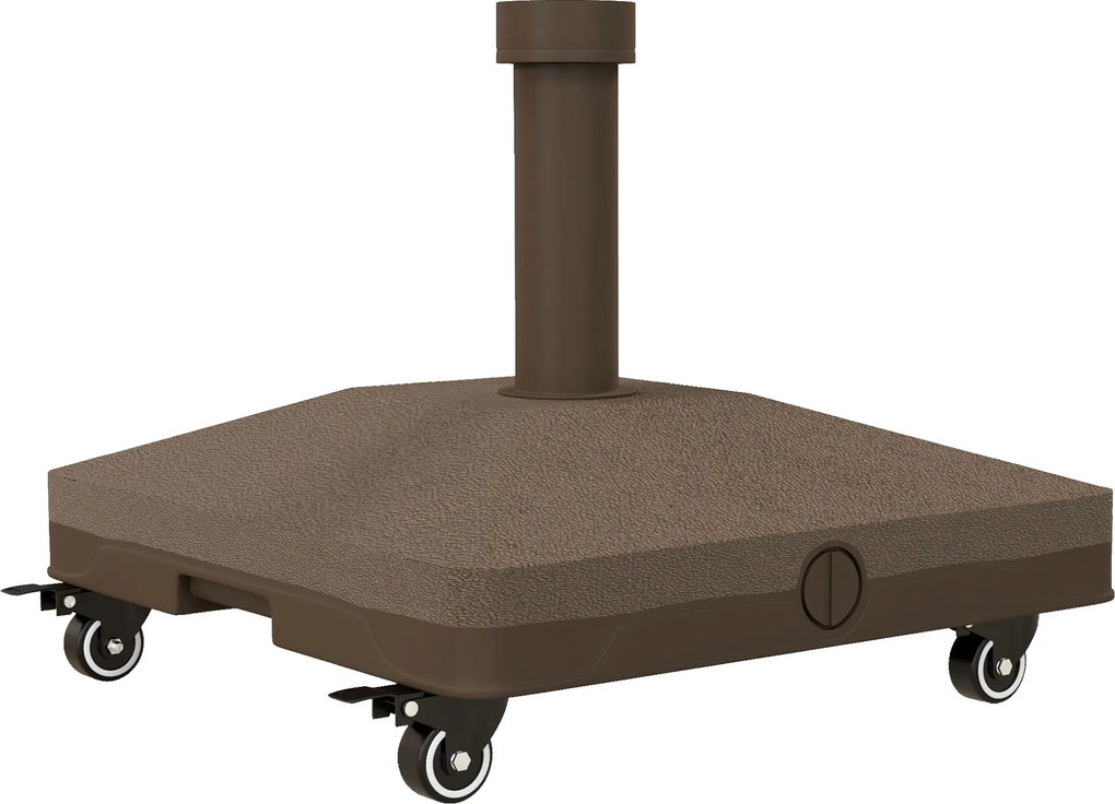 Outsunny Base para Chapéu de Sol com Rodas de HDPE Compatível com Mastros Ø22-38 mm Recheável com Areia 18 kg ou Água 16 kg Castanho | Aosom Portugal