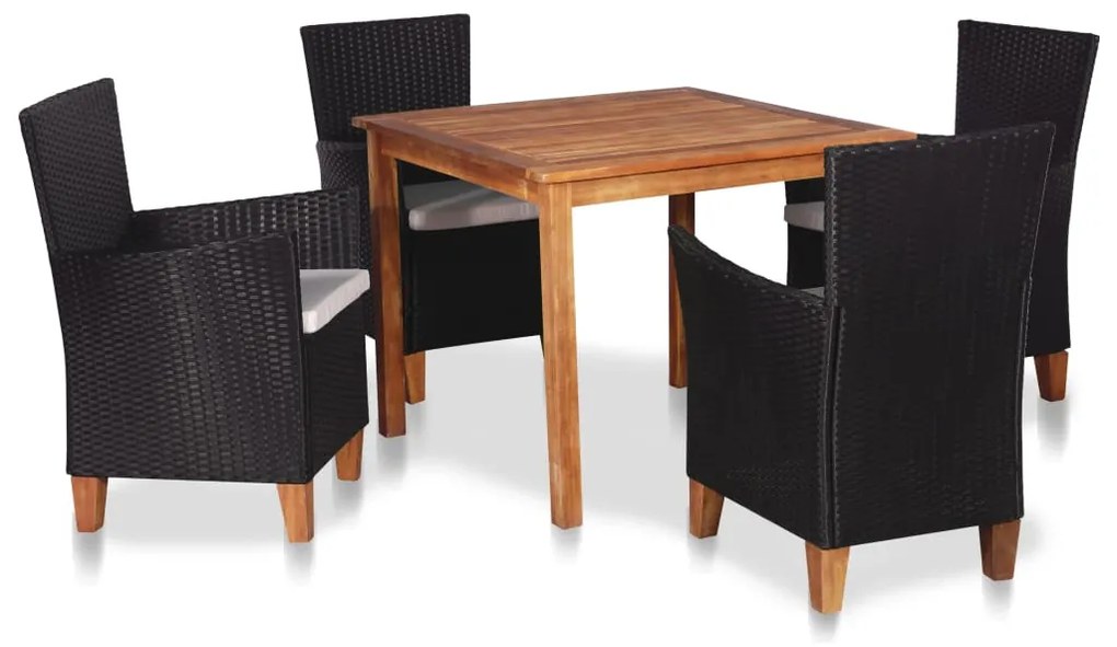 vidaXL 5 pcs conjunto de jantar para jardim vime PE preto e castanho
