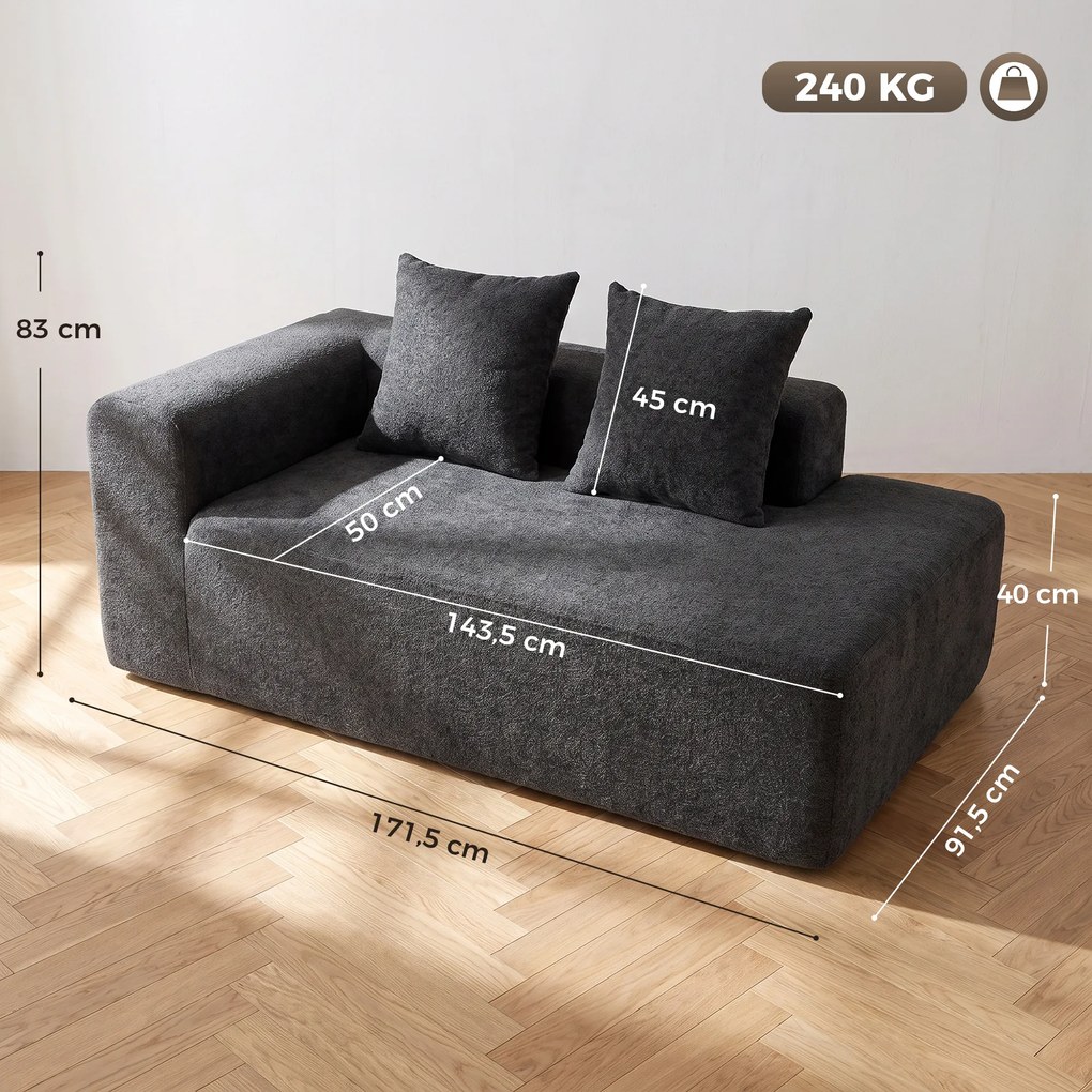 Sofá de 2 Lugares em Chenille com 2 Almofadas Assento com Molas sem Montagem 171,5x91,5x83 cm Cinza Escuro