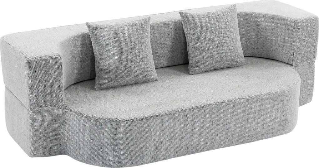 HOMCOM 2 em 1 Sofá Cama 2 Lugares com 2 Almofadas Removíveis, Braços, Assento Estofado, em Chenille, Cinza Claro | Aosom Portugal
