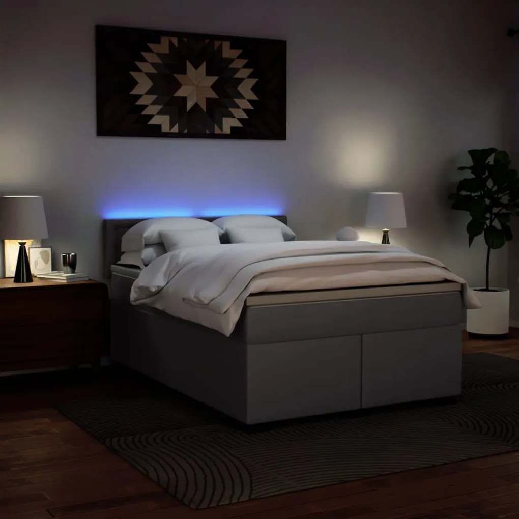 Cama com Molas/Colchão e Luzes Led - 160x200 cm - Couro Artificial Cin