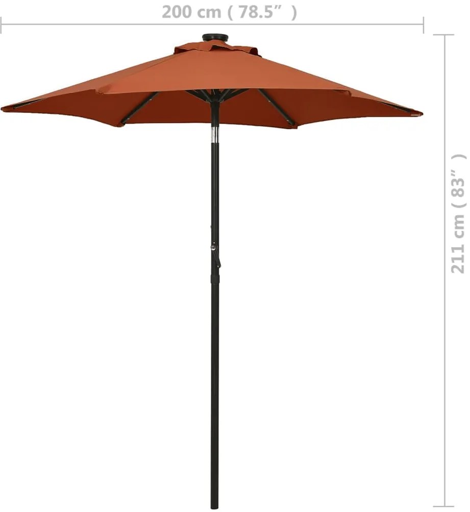 Guarda-sol de jardim c/ luzes LED 200x211 cm alumínio terracota