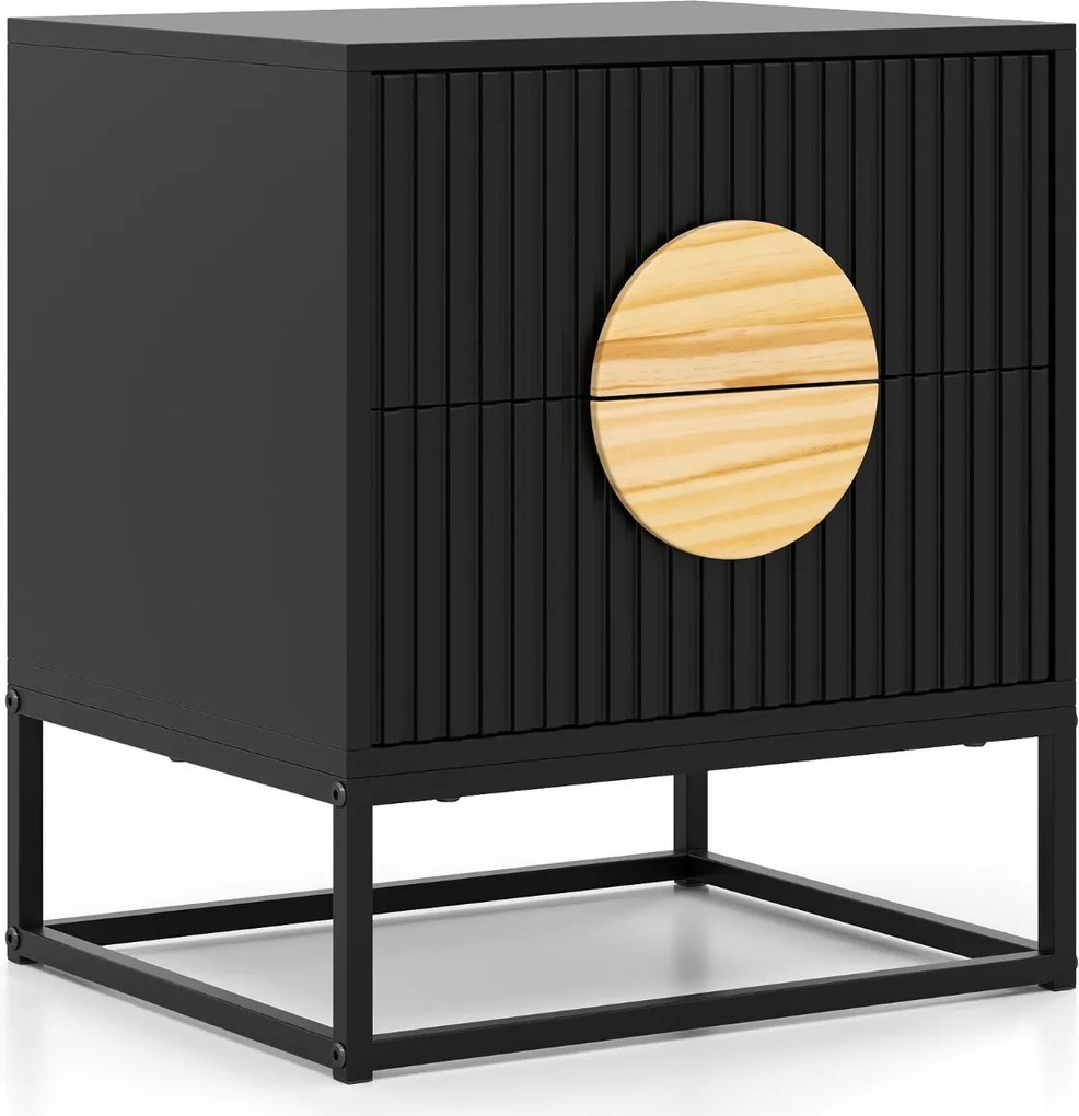 Mesa de cabeceira, mesa apoio 48 x 40 x 55 cm com 2 gavetas com moldura metálica e puxadores em madeira de pinho moderna com design ondulado elegante