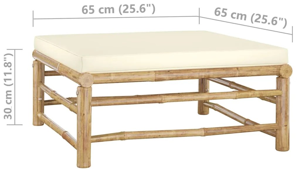 4 pcs conj. lounge p/ jardim em bambu c/ almofadões branco nata