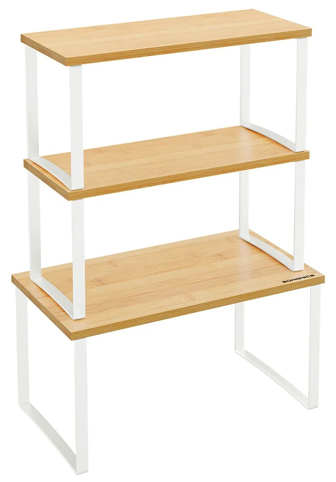 Conjunto de 3 prateleiras para especiarias em metal e bambu branco-natural bege