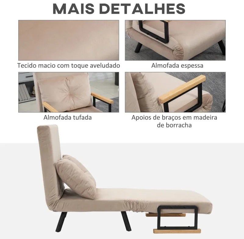 Poltrona-Cama Lopez com Encosto Ajustável - Bege - Design Moderno