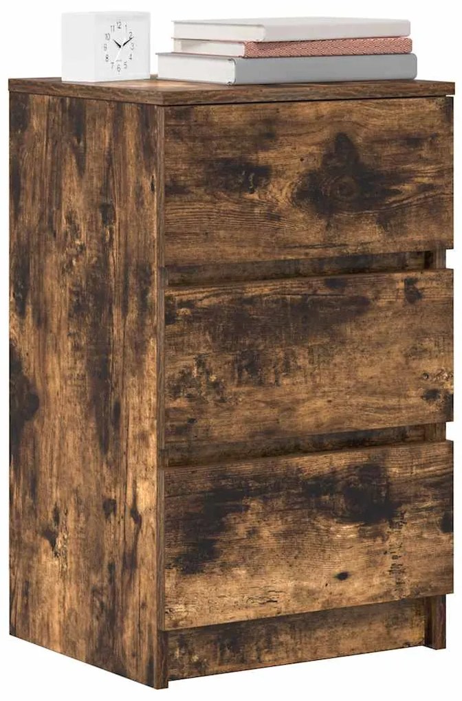Mesas de cabeceira 3 gavetas 2 pcs 39x35x65cm carvalho fumado