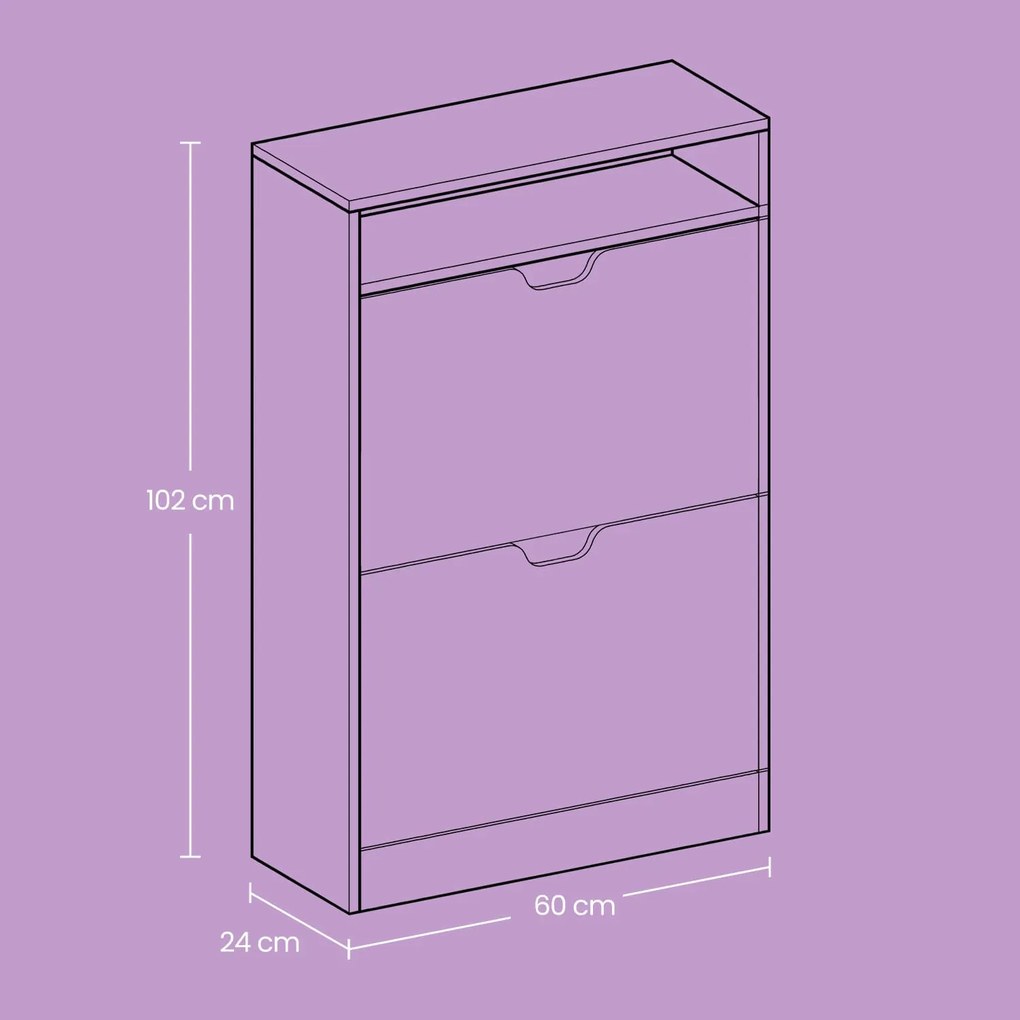 Sapateira com 2 portas, sapateira, prateleira para sapatos 60 x 24 x 102 cm branco