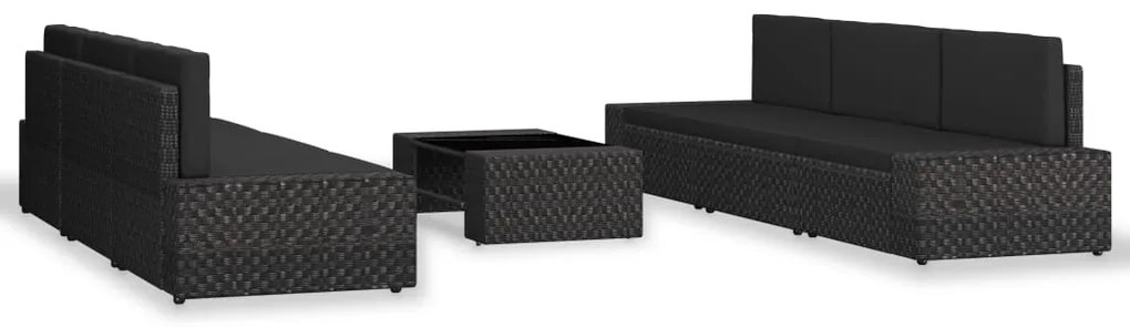 7 pcs conjunto lounge para jardim vime PE preto