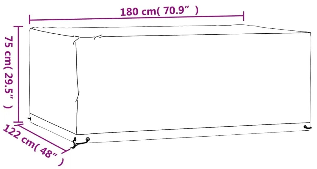 Capas p/ mobília de jardim 2pcs 8 ilhós 180x122x75cm retangular