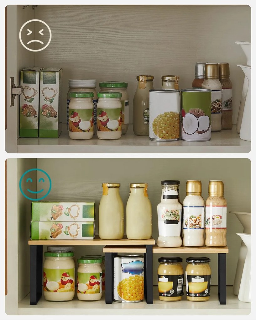 Conjunto de 4 organizadores de cozinha em metal e bambu branco-natural