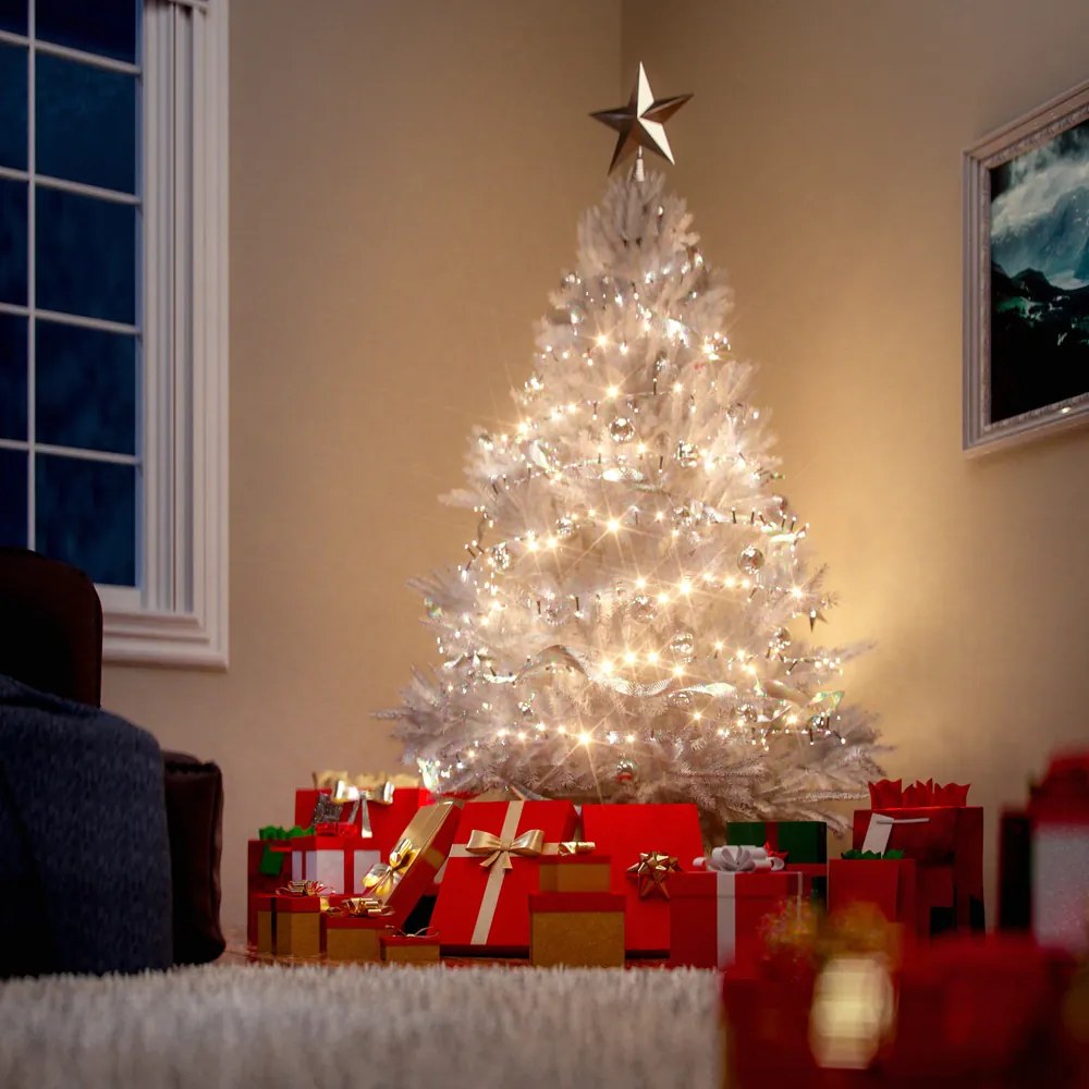 Árvore de Natal artificial 180 cm com suporte (LUZES NÃO INCLUÍDAS) Branco