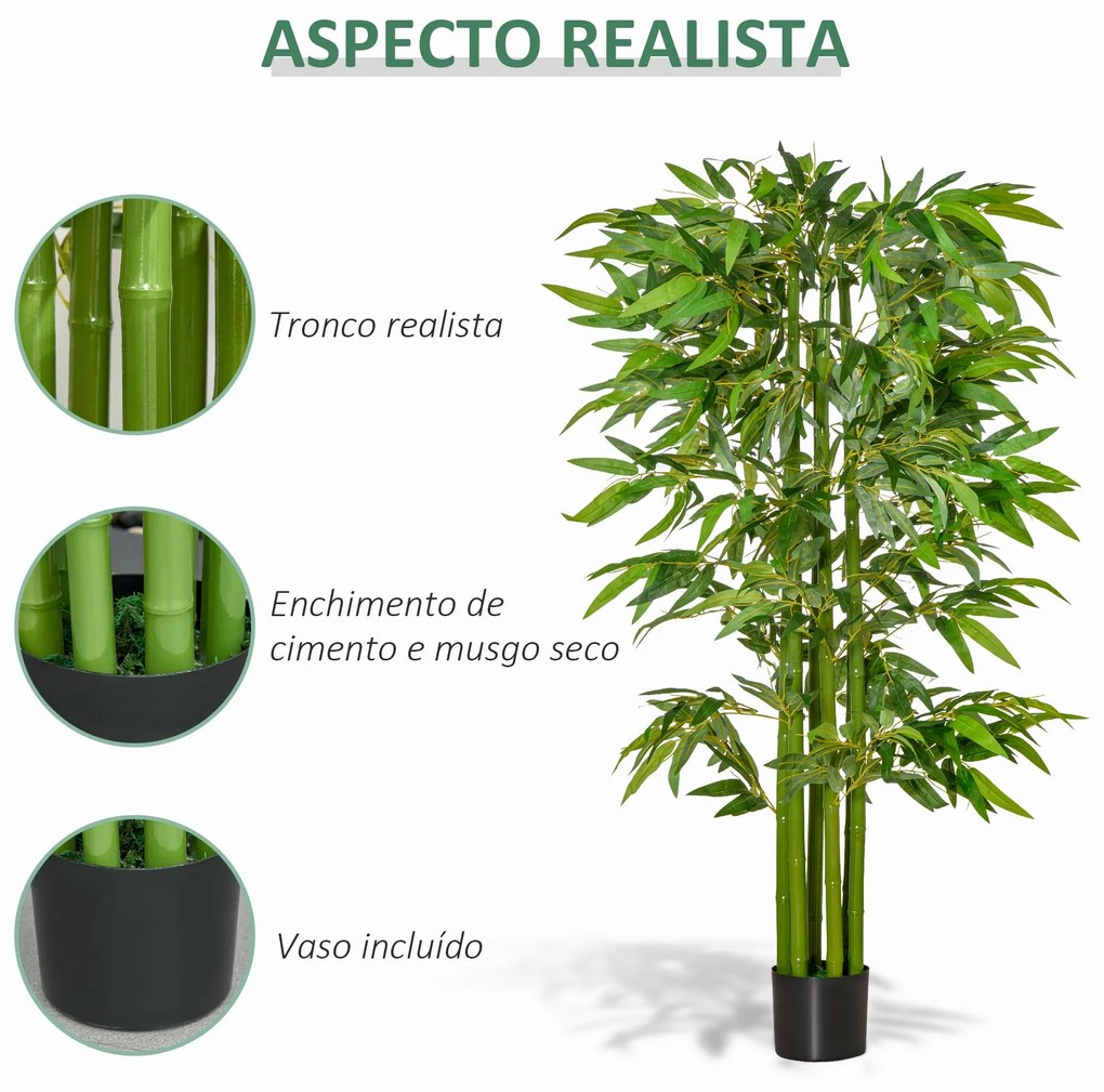 HOMCOM Planta Artificial 160 cm Bambu Artificial com 975 Folhas e Vaso