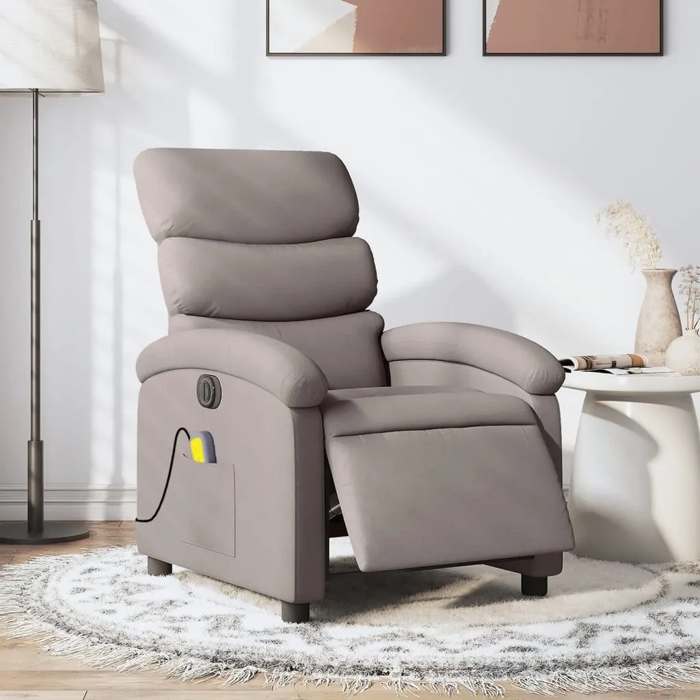 vidaXL Poltrona reclinável massagens elétrica tecido cinza-acastanhado