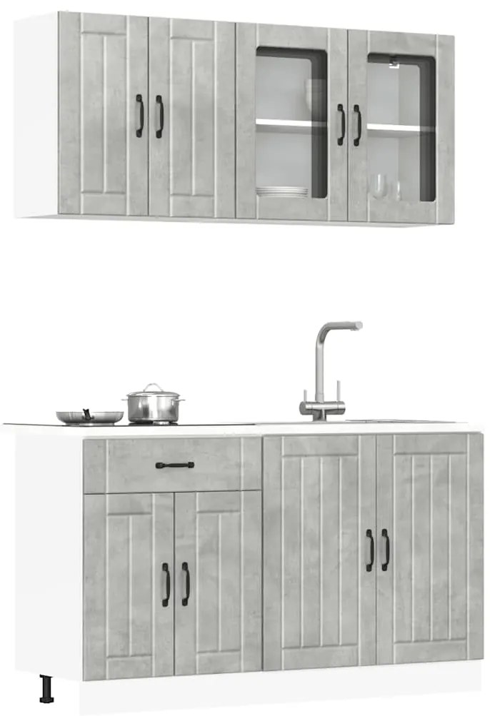 4 peças armário de cozinha conjunto Kalmar concreto cinza