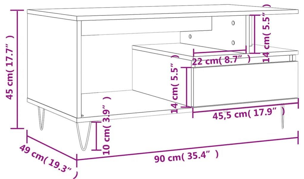 Mesa de centro 90x49x45 cm derivados de madeira preto