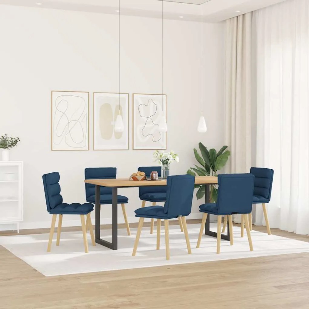 Cadeiras de jantar 6 pcs tecido azul