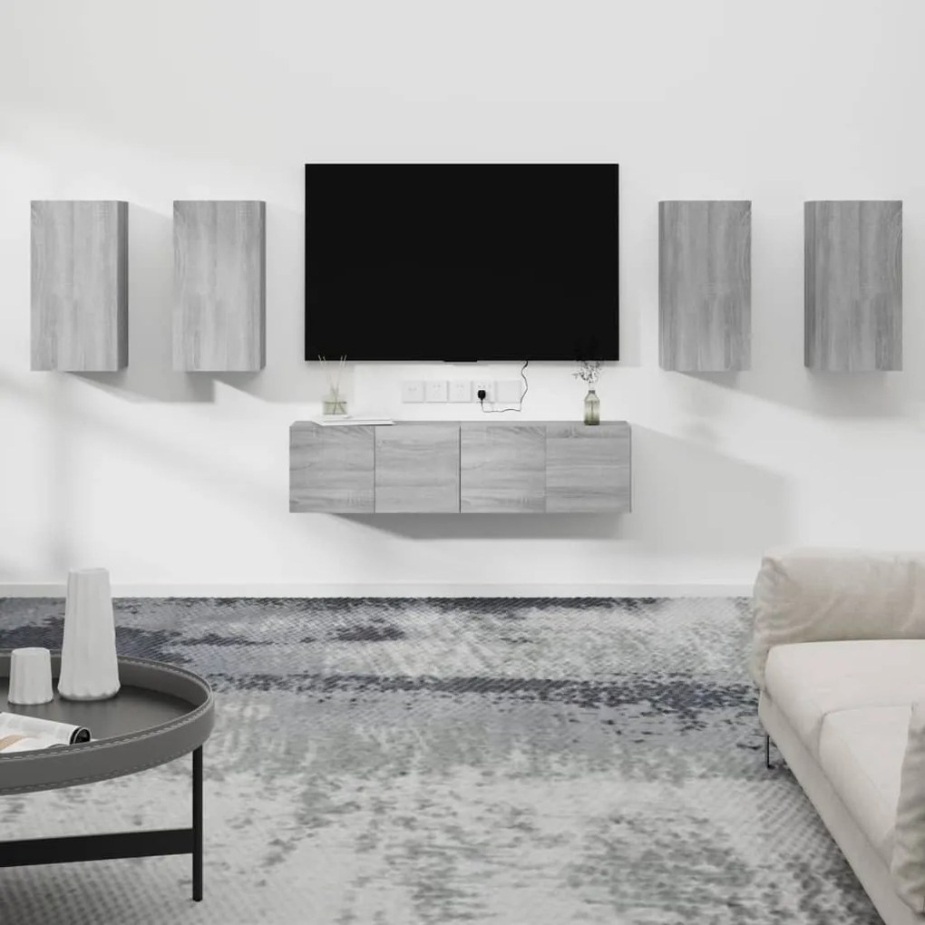 vidaXL Conjunto móveis de TV 6 pcs madeira processada sonoma cinza