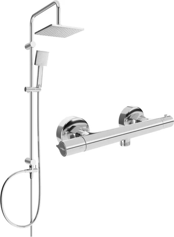 Mexen Slim Tord conjunto de chuveiro de superfície com chuveiro de chuva e bateria de chuveiro termostática, cromado