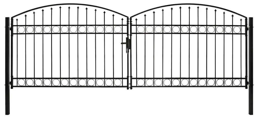 Portão p/ cerca porta dupla e topo arqueado 400x125cm aço preto