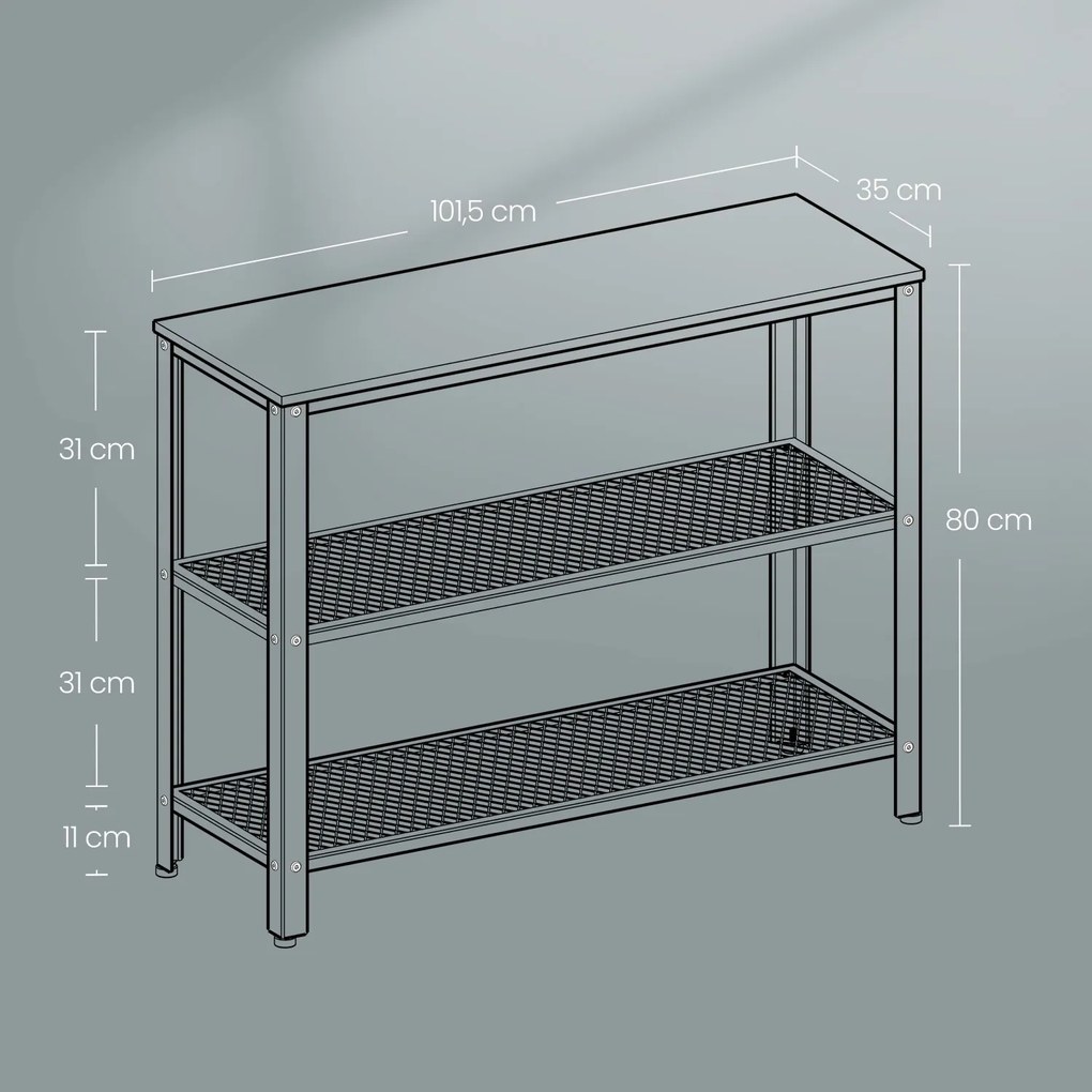 Mesa consola de estilo industrial com 3 níveis 101,5 x 35 x 80 cm castanho vintage-preto