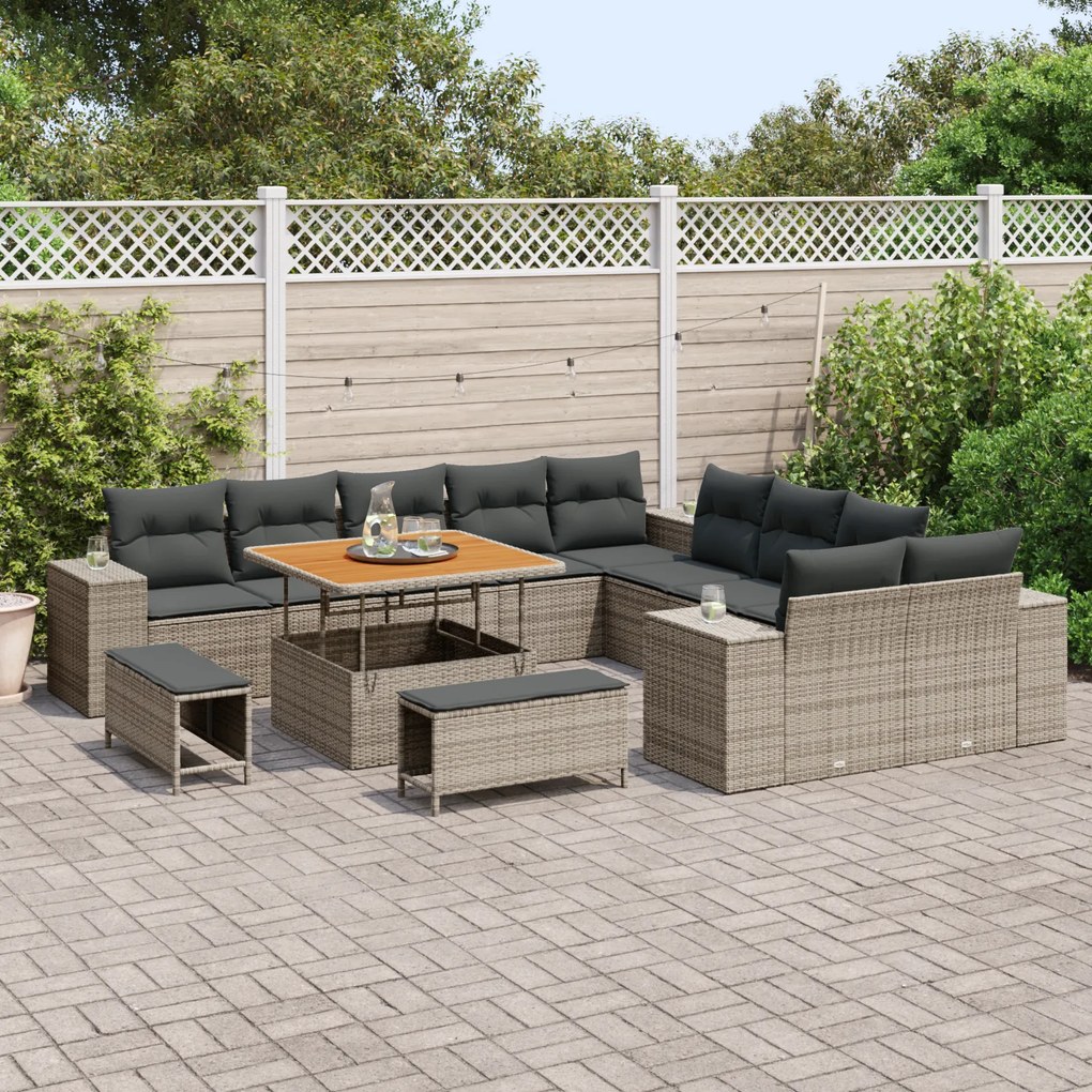 Conjunto de Sofá de Jardim de 13 Peças com Almofadas Cinza de Rattan S