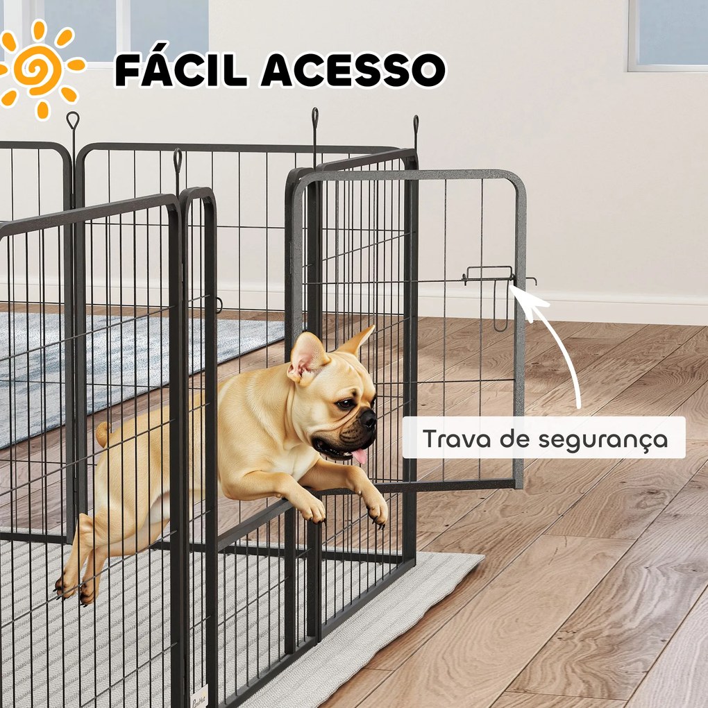Parque para Cães de 12 Painéis 68x80 cm (CASOTA NÃO INCLUIDA) Parque Dobrável para Cães Médios com Portas Fecho e Estacas Preto