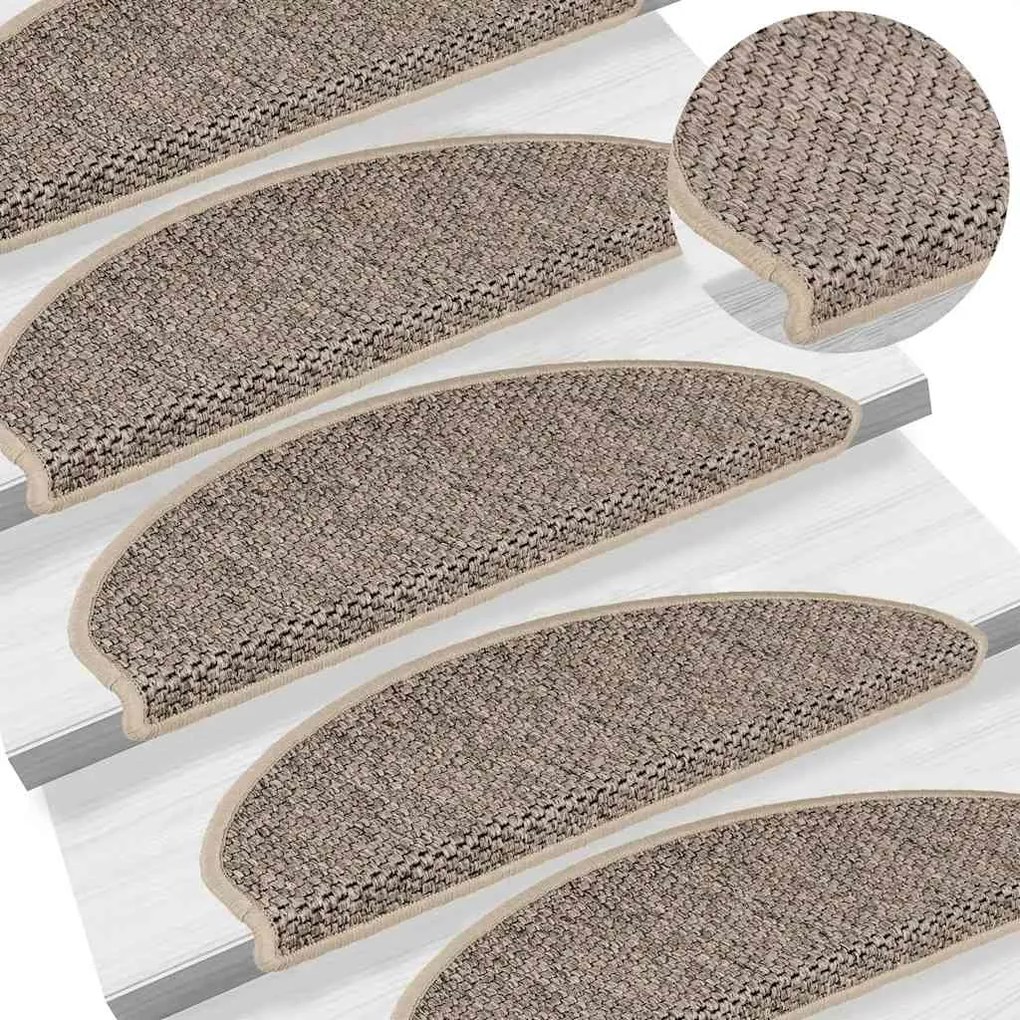 Tapetes escada adesivos aspeto sisal 30pcs 65x21x4 bege-escuro