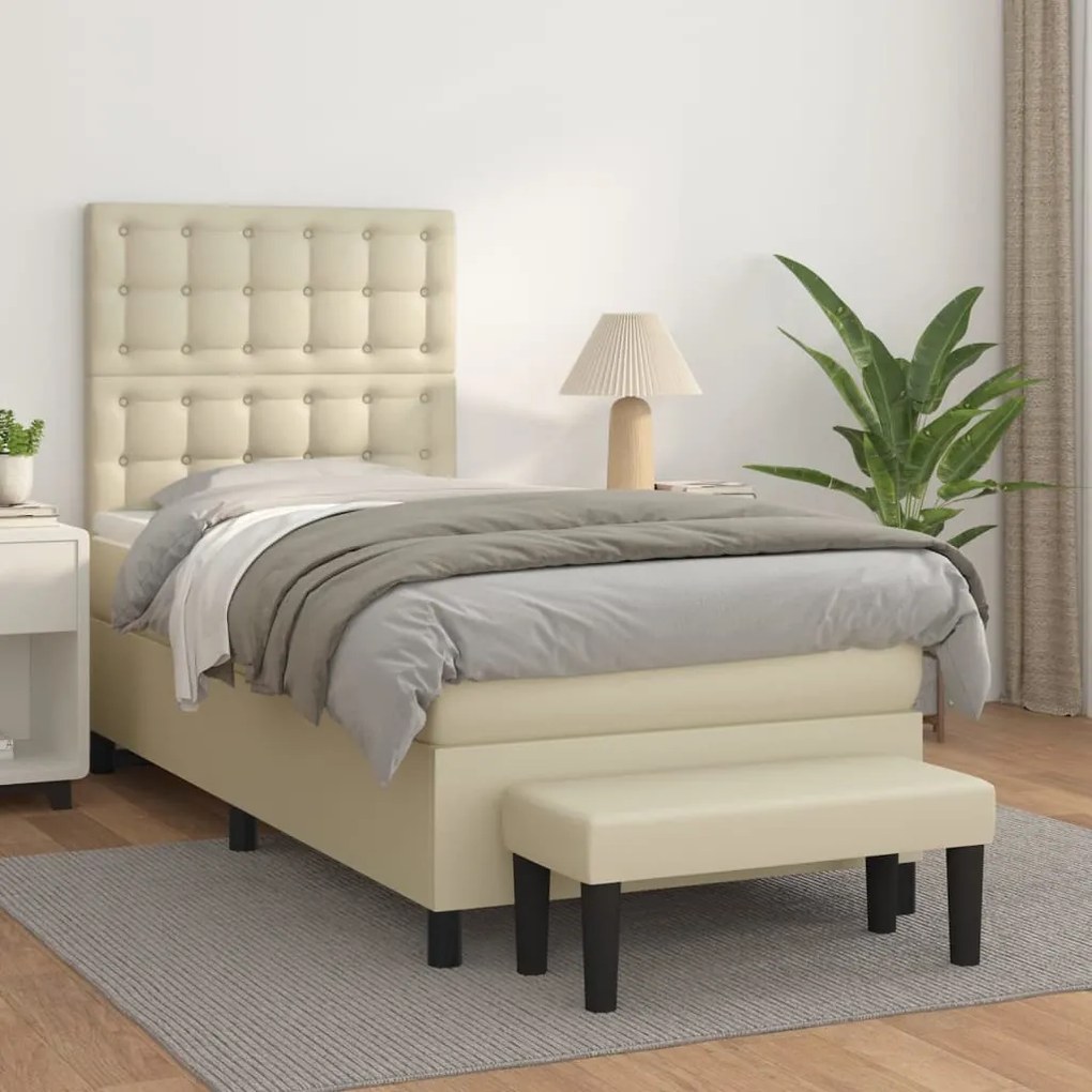 vidaXL Cama com molas/colchão 90x200 cm couro artificial cor creme