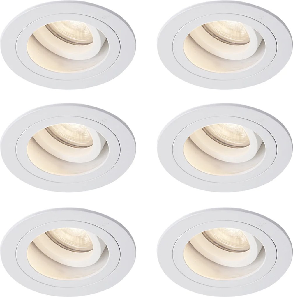 Conjunto de 6 focos embutidos modernos brancos giratórios e inclináveis IP44 - Chuck