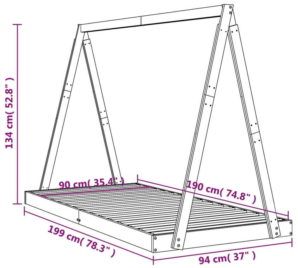 Estrutura de cama infantil 90x190 cm pinho maciço branco