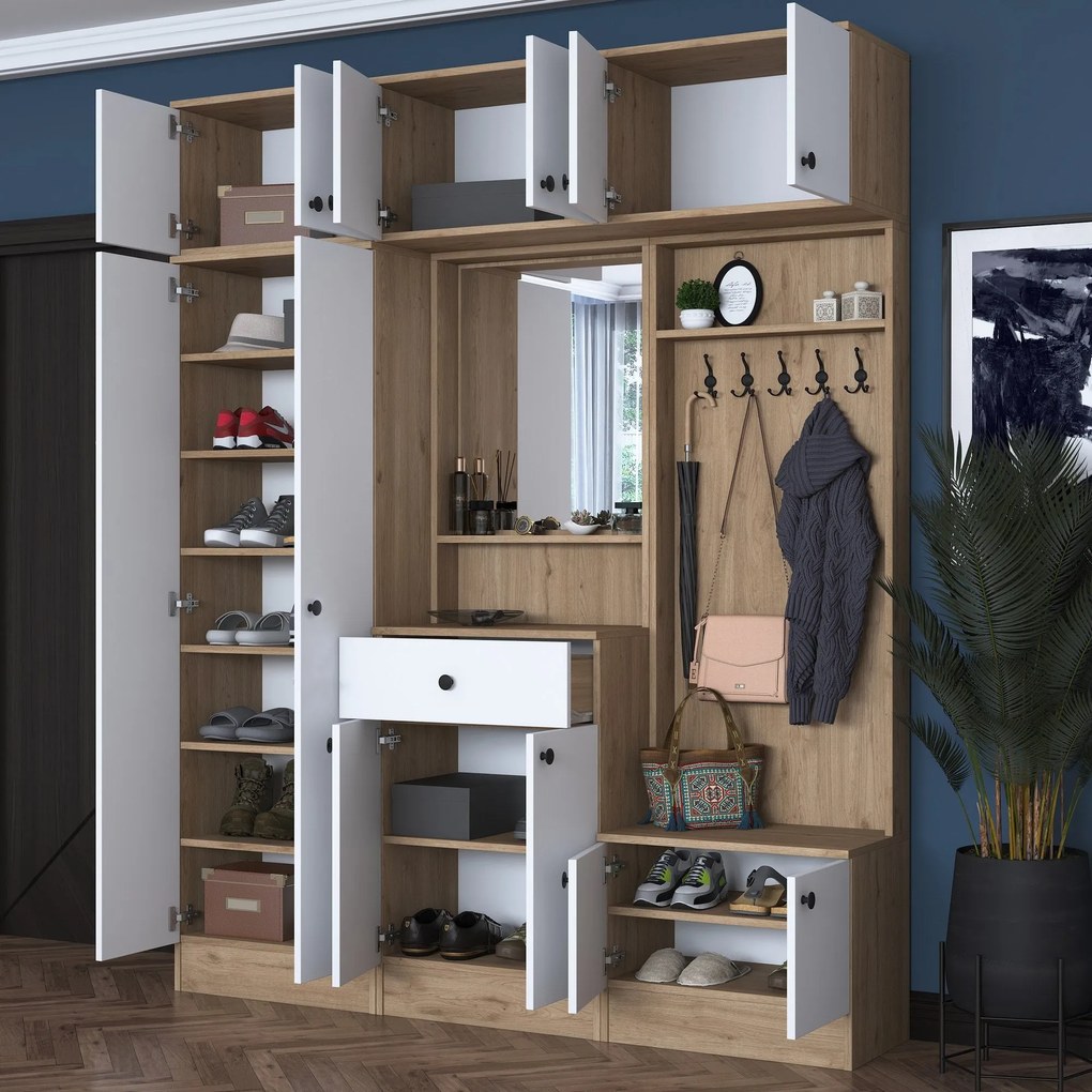 Cabideiro EA104 – Nogueira e Branco – 179,6 x 226,4 x 37,5 cm