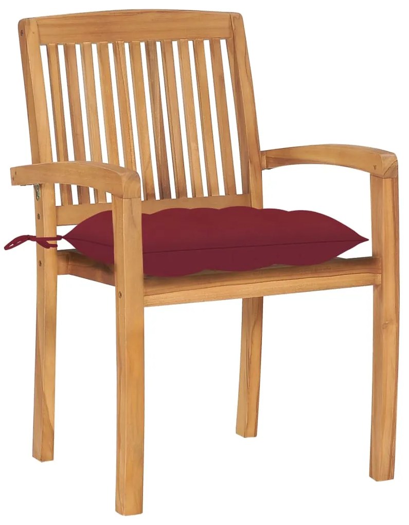 Cadeiras de jardim empiháveis c/ almofadões 4 pcs teca maciça