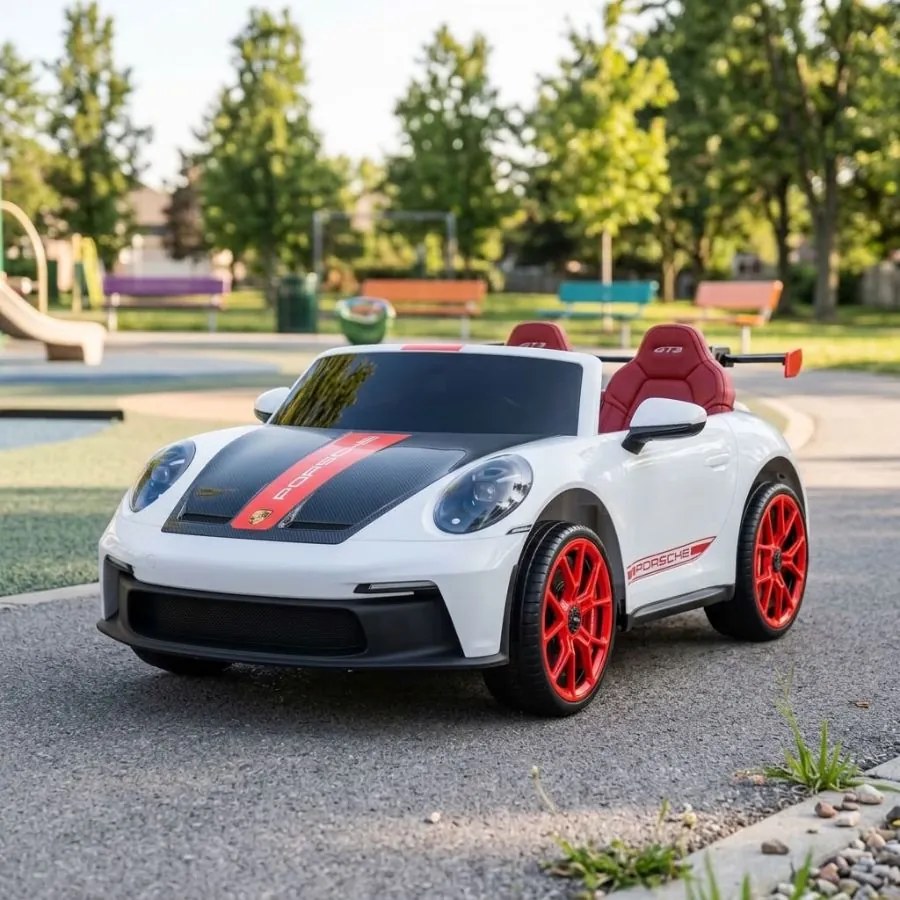 Carro elétrico infantil Porsche 911 GT3 RS 24 V 4x4 Com licença oficial 2 lugares, Bateria de lítio, Bancos em couro sintético, Rodas em EVA Vermelho
