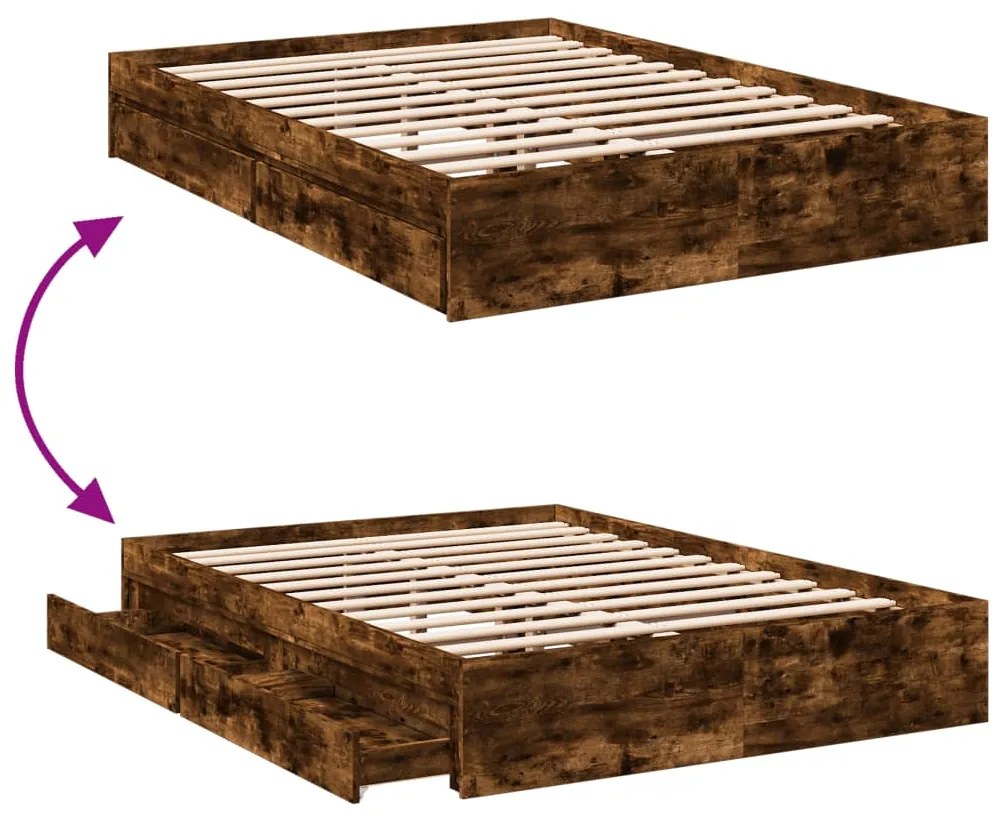 Estrutura de cama c/ gavetas derivados madeira carvalho fumado