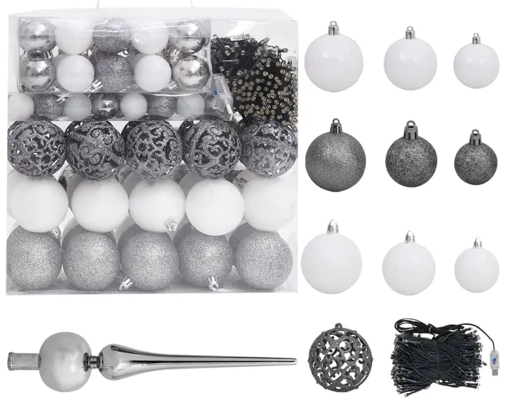 Árvore Natal artificial pré-iluminada c/ bolas branco