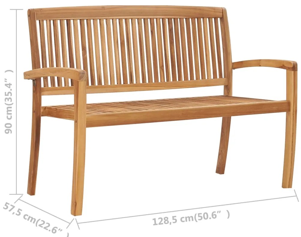 Bancos empilháveis jardim 2 lugares 128,5cm madeira teca maciça