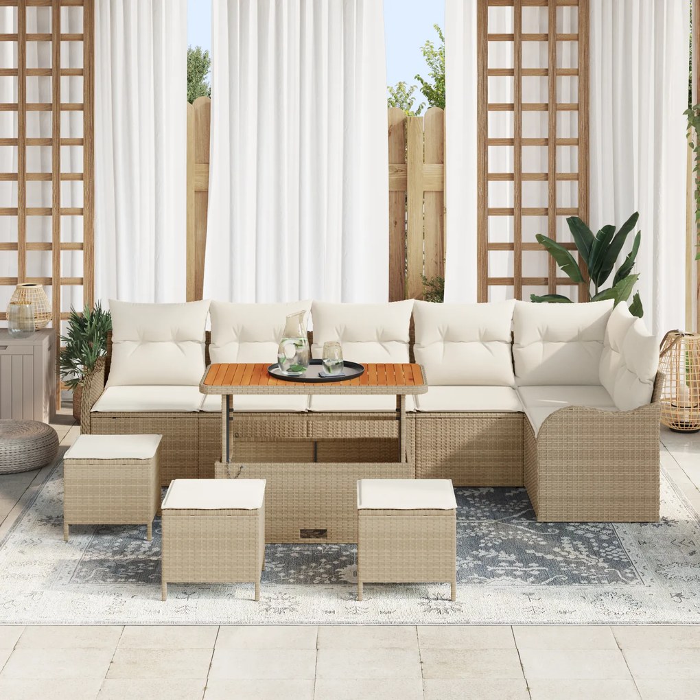 Conjunto de Sofá de Jardim vidaXL de 10 Peças com Almofadas Bege Vime