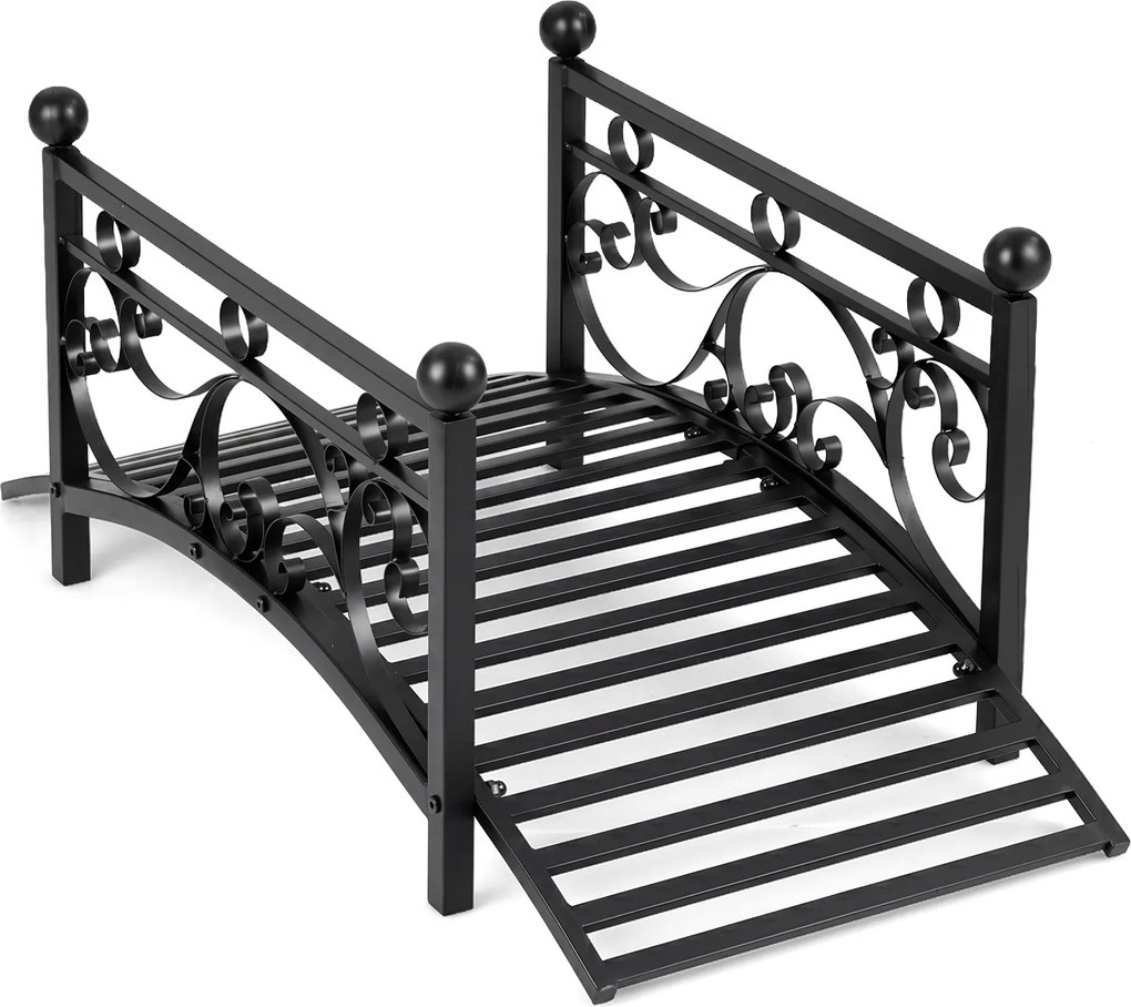 Ponte de jardim metálica decorativa 101,5 x 45 x 43,5 cm com corrimões laterais e motivos estéticos, com capacidade de carga de 150 kg, para lago, pát