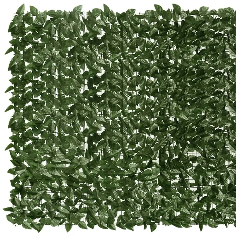 Tela de privacidade p/ varanda c/ folhas 300x150cm verde-escuro