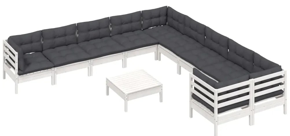 11 pcs conjunto lounge de jardim c/ almofadões pinho branco
