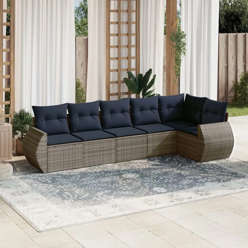 vidaXL 6 pcs conjunto sofás p/ jardim c/ almofadões vime PE cinzento