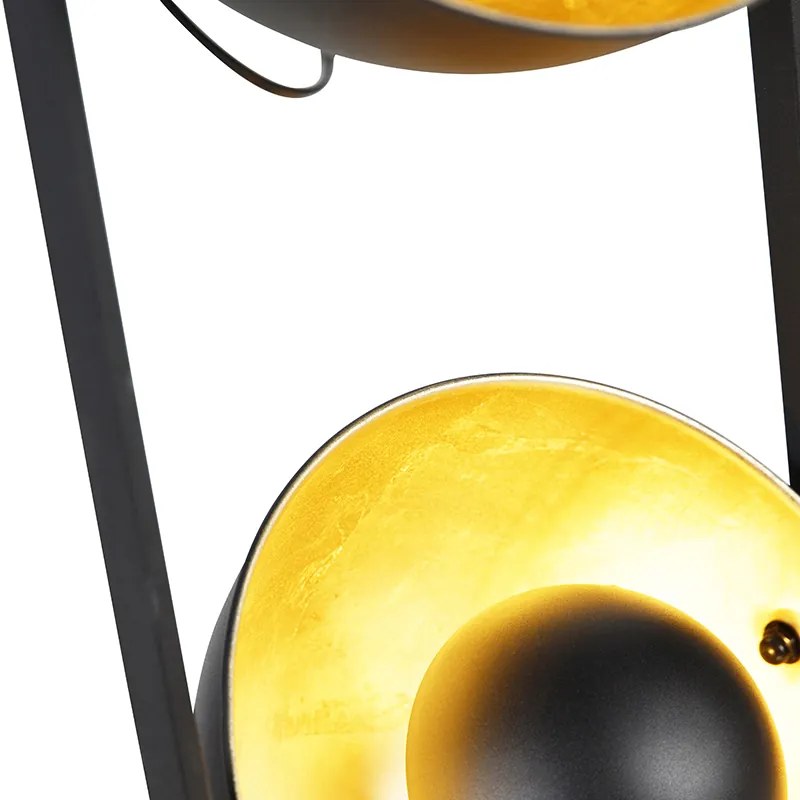 Candeeiro de pé industrial preto com dourado 3-luzes - Magnax Moderno