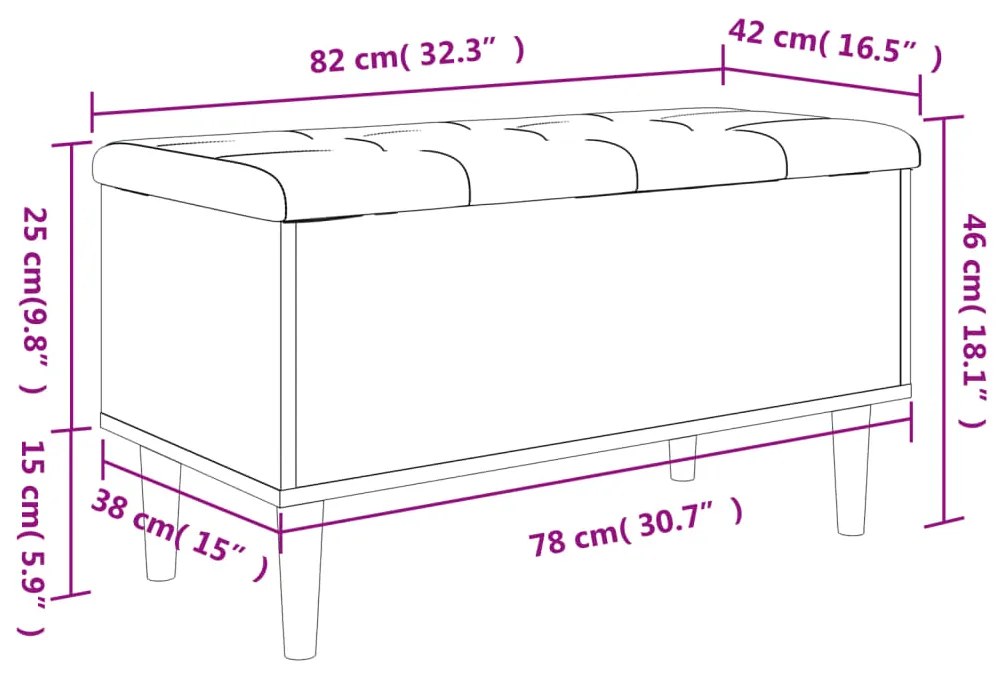 Banco arrumação 82x42x46 cm derivados madeira carvalho sonoma