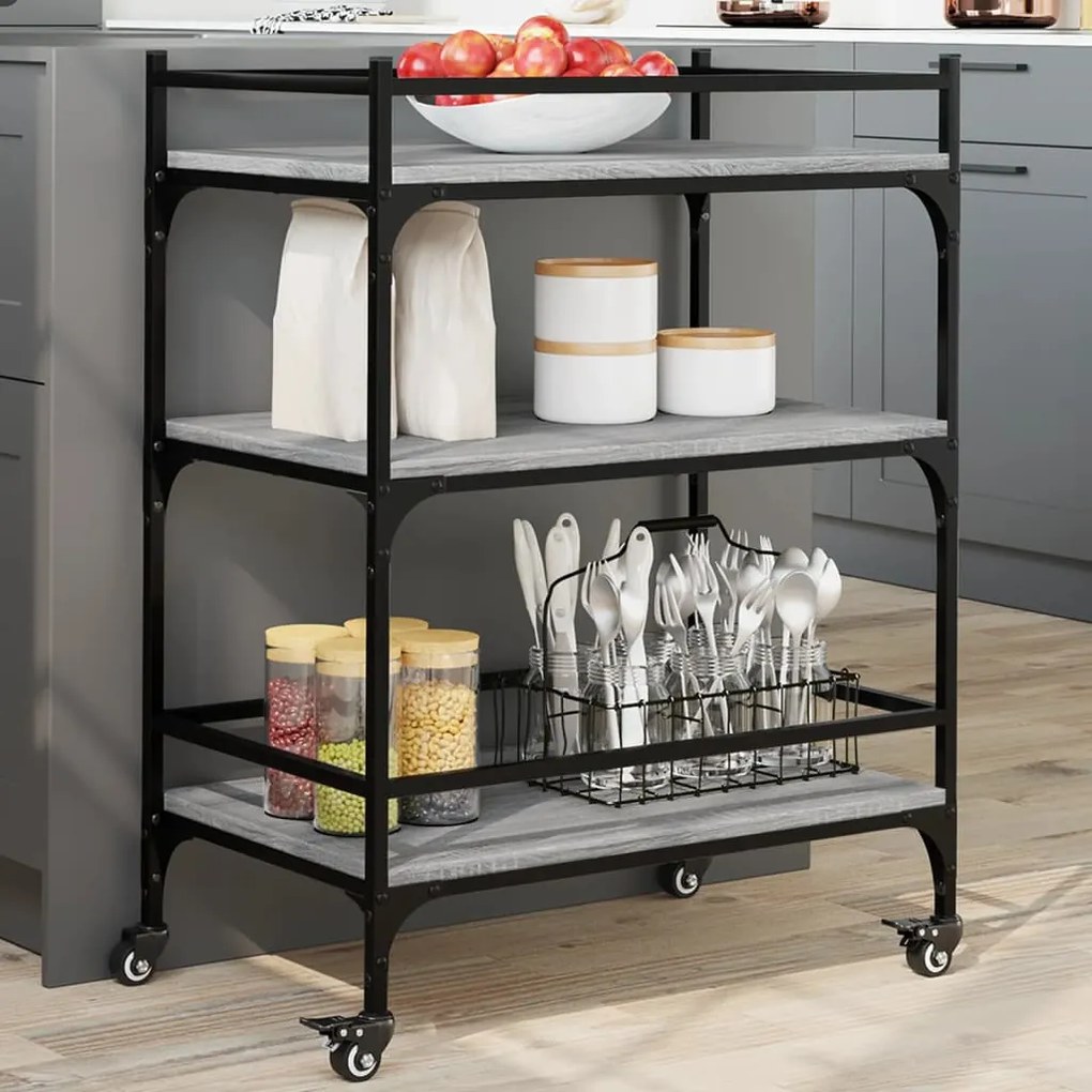 vidaXL Carrinho de cozinha 65x40x86,5cm derivados madeira cinza sonoma