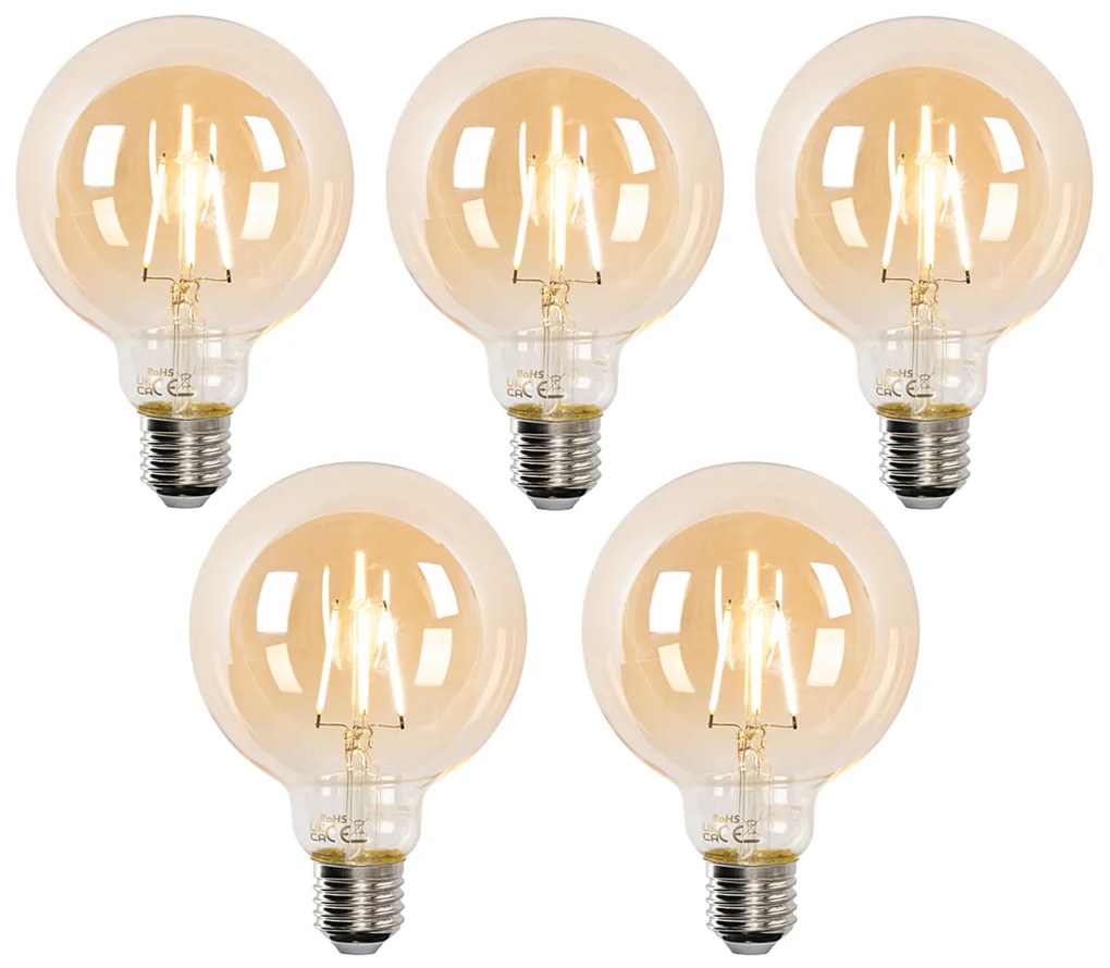 Conjunto de 5 lâmpadas LED E27 reguláveis G95 4,9W 320 lm 2500K
