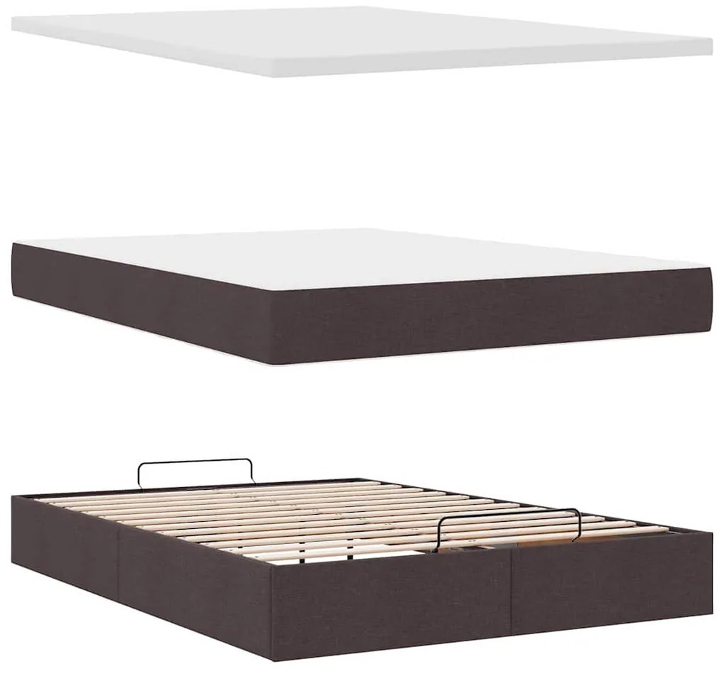 Estrutura cama otomana colchão 140x200cm tecido castanho escuro